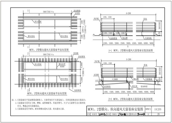 11cj33MCW1、2型橫向、縱向通風(fēng)天窗基座安裝圖